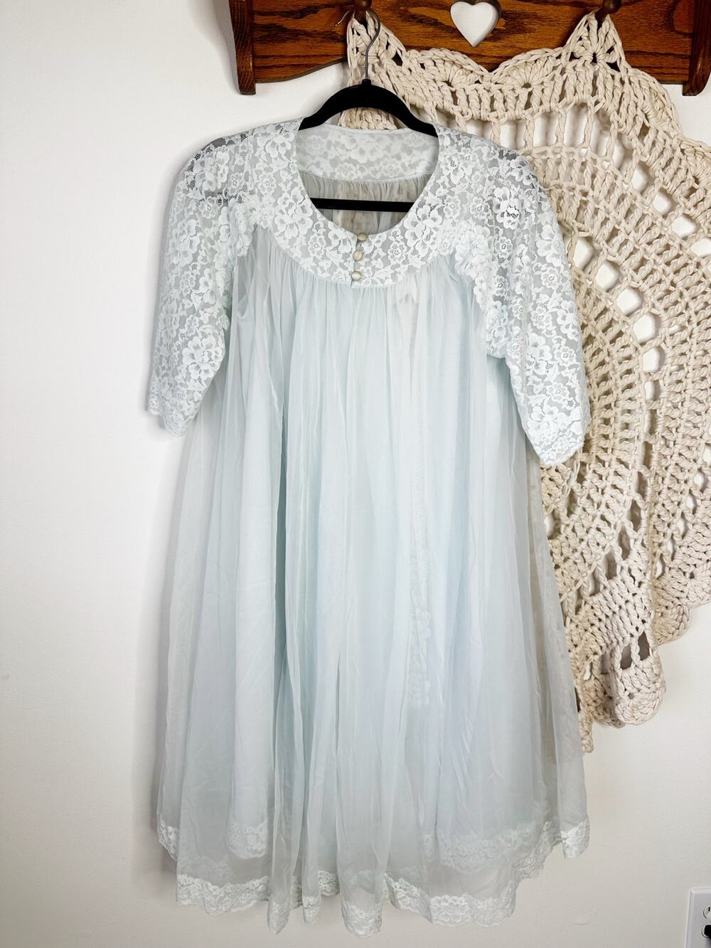 Shadowline Vintage Peignoir Dress And Robe Set Pastel Blue Size Medium